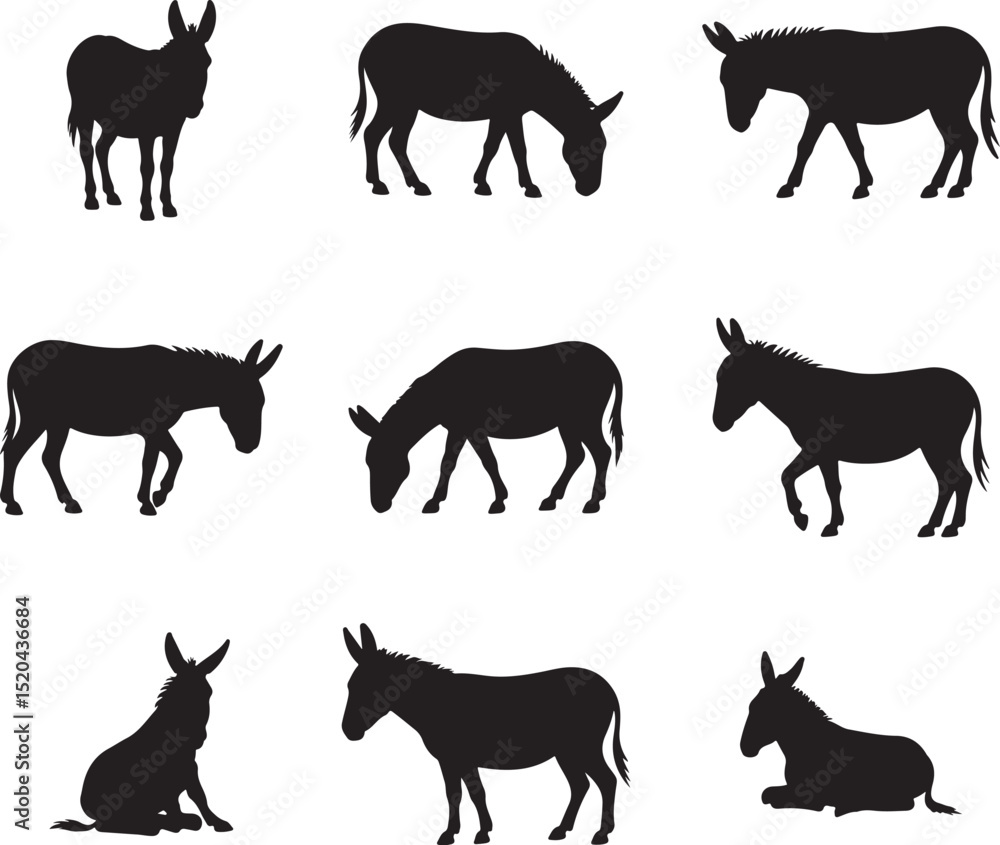 Donkey Silhouette Collection Vector Farm Animal Graphics Donkey Silhouette Collection Vector Farm Animal Graphics