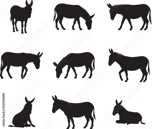 Donkey Silhouette Collection Vector Farm Animal Graphics