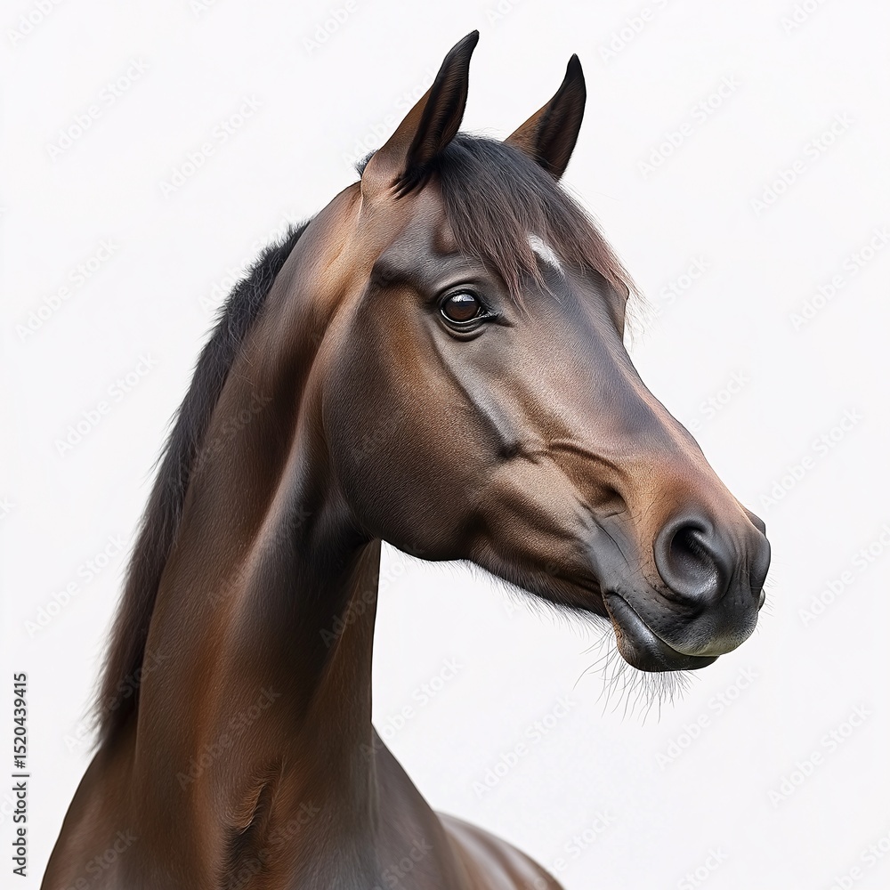 Fototapeta premium Majestic Horse Portrait. Brown Thoroughbred Stallion with Graceful Mane in Nature's Countryside