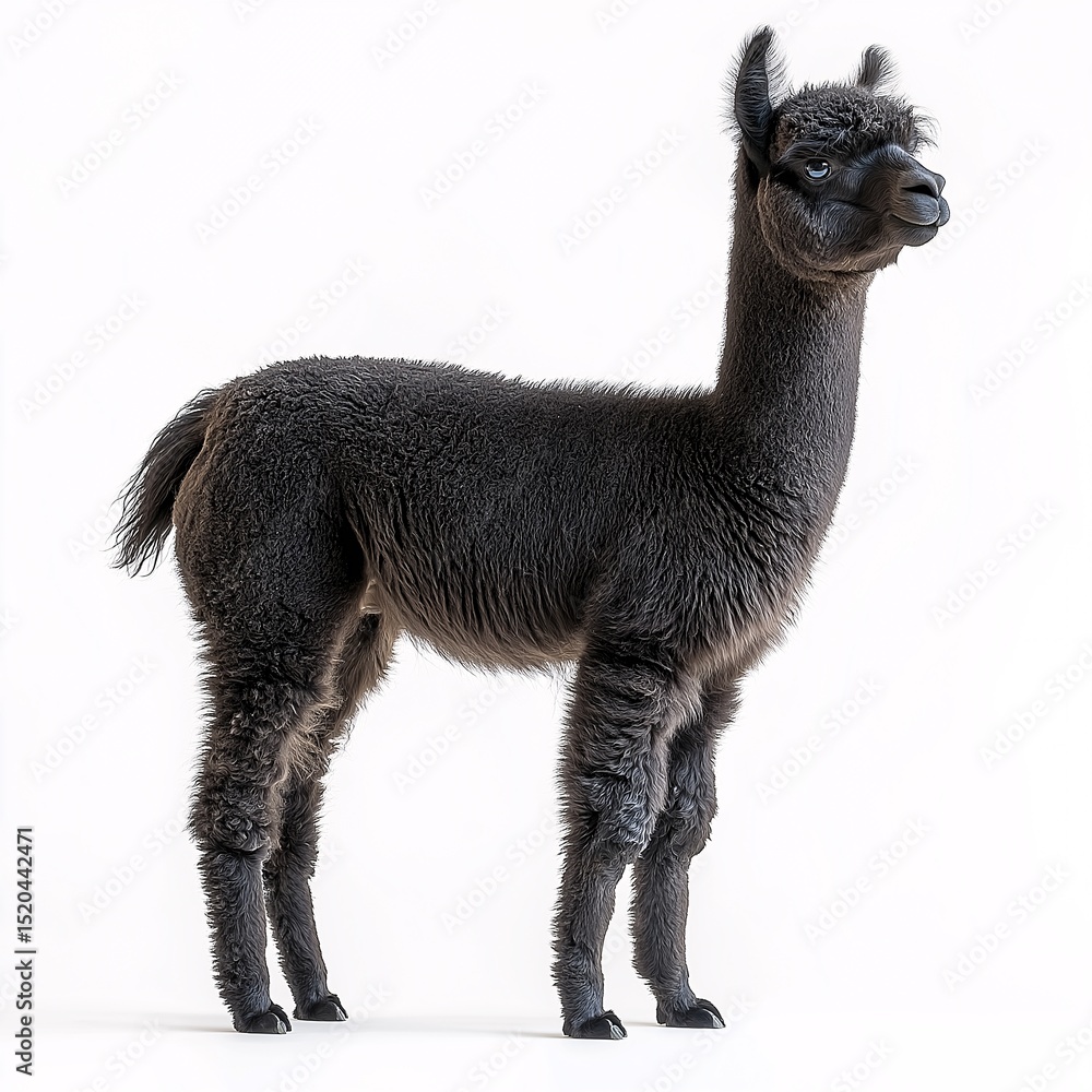 Fototapeta premium Adorable Black Alpaca Profile. Cute Farm Animal with Soft Fur in Rural Pastoral Setting