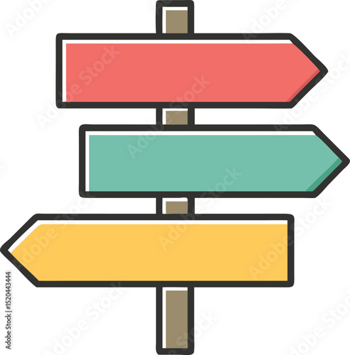 Colorful vector illustration of a multi directional signpost with arrows pointing left and right directions.