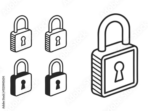 Collection of hand drawn security padlock icons representing concepts of protection and access control.