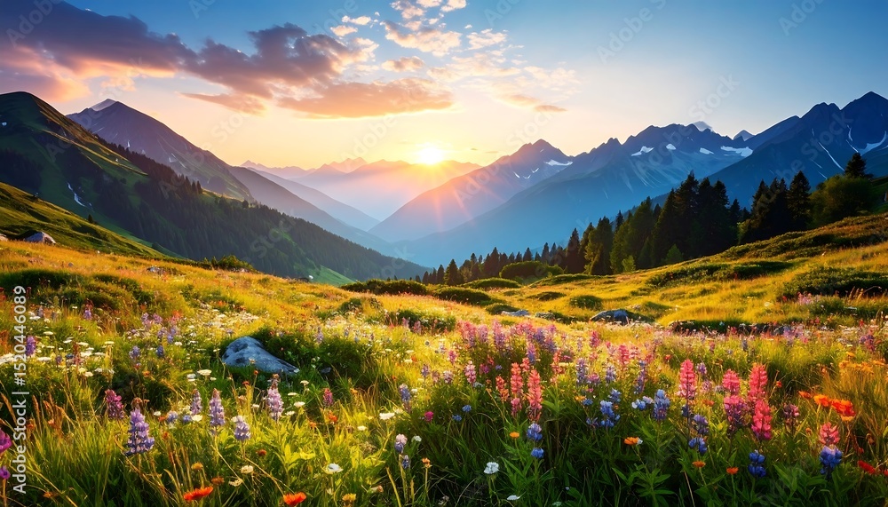 Mountain meadow at sunset Mountain meadow at sunset