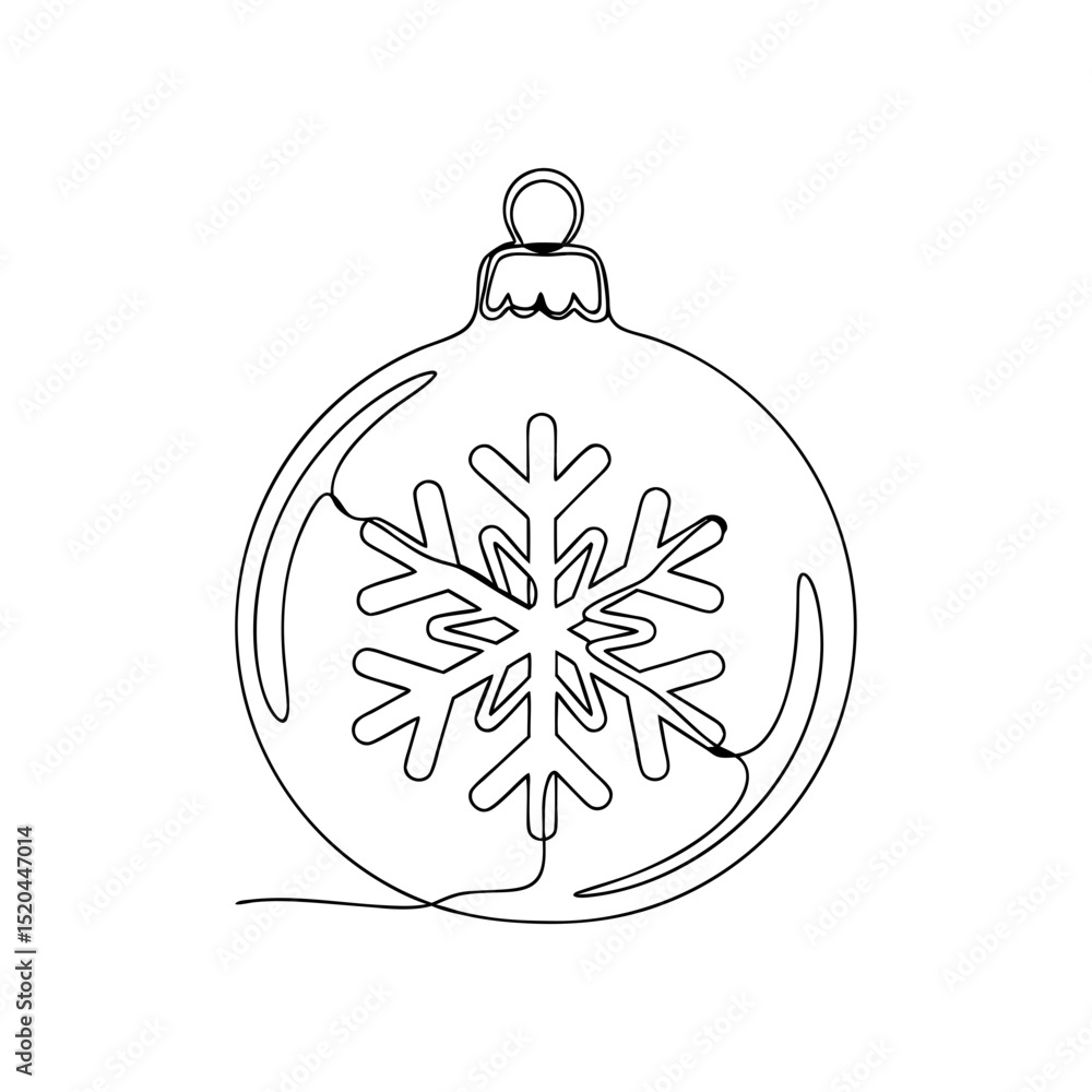 Vector one-line illustration of a Christmas ornament with a snowflake in continuous line style for Christmas and New Year decoration. Icon of Christmas ball decor png and svg Vector one-line illustration of a Christmas ornament with a snowflake in continuous line style for Christmas and New Year decoration. Icon of Christmas ball decor png and svg