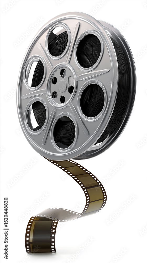 Obraz premium Film reel unwinding, symbolizing movie production and entertainment