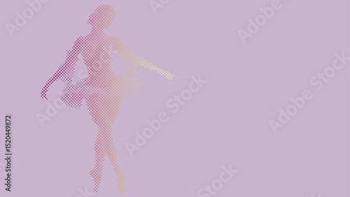 Halftone vector pattern of a ballet dancer performing isolated on pastel background