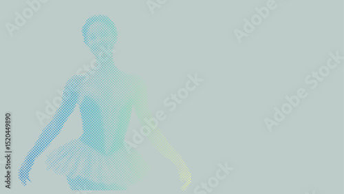 Halftone vector pattern of a ballet dancer performing isolated on pastel background