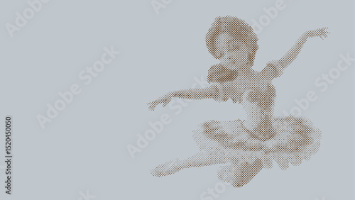 Halftone vector pattern of a ballet dancer performing isolated on pastel background
