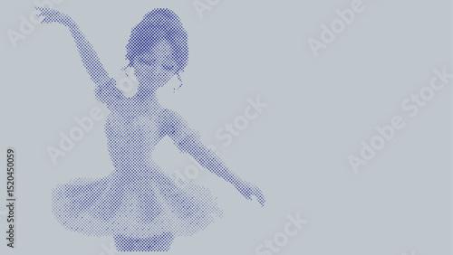 Halftone vector pattern of a ballet dancer performing isolated on pastel background