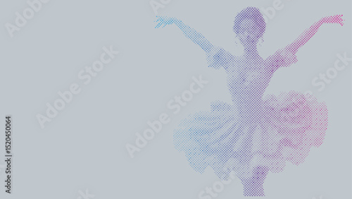 Halftone vector pattern of a ballet dancer performing isolated on pastel background