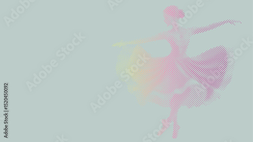 Halftone vector pattern of a ballet dancer performing isolated on pastel background