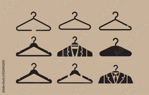 Various Black Clothing Hangers with Suits and Ties Nine black silhouette icons clothing hangers some suits