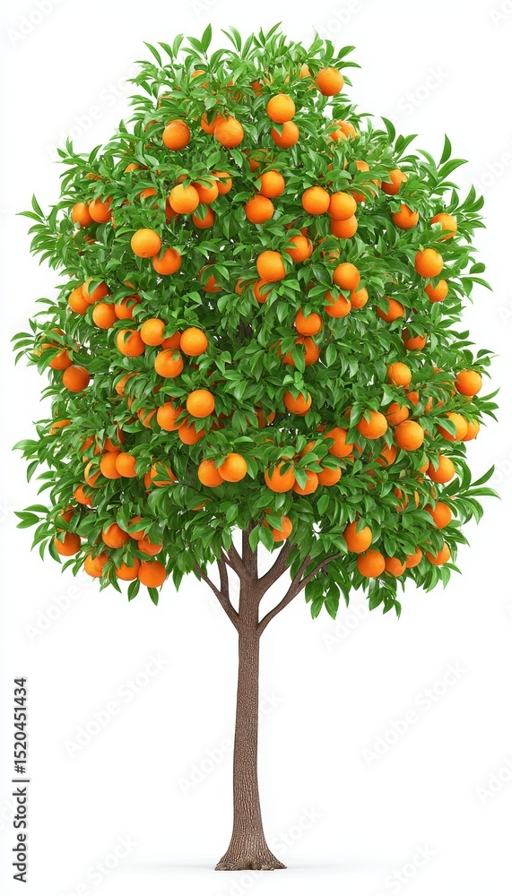 Fototapeta premium Lush Orange Tree with Ripe Fruit on White Background
