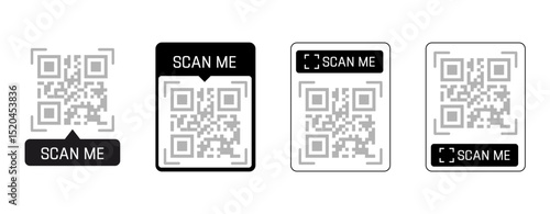 Scan qr code. Scan QR code flat icon with phone. Qr Code template for mobile app, payment and discounts. Barcode. Mobile payment and quick response codes. Scan me with smartphone. Vector illustration