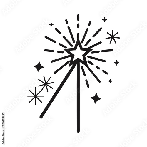 Line art fireworks sparklers icon isolated on white background