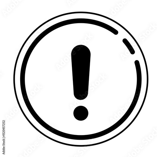 Bold Black Exclamation Mark in Double Circle Icon