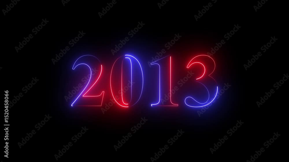 Abstract Glowing neon number 2013. Educational mathematics 2013 animation on black background. 4k motion graphics animation.