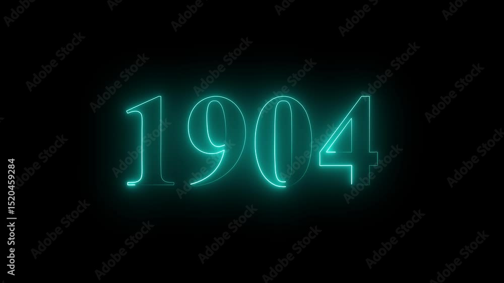 Abstract Glowing neon number 1904. Educational mathematics 1904 animation on black background. 4k motion graphics animation. Abstract Glowing neon number 1904. Educational mathematics 1904 animation on black background. 4k motion graphics animation.