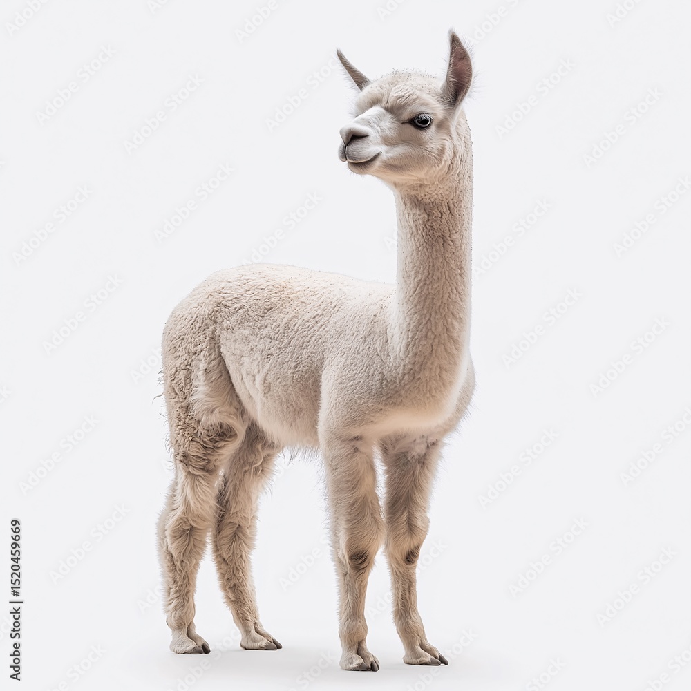 Obraz premium Adorable White Alpaca Standing Portrait - Cute Domestic Livestock from South America