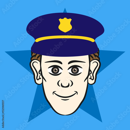 Vector Illustration of a man with a police officer hat on a blue background