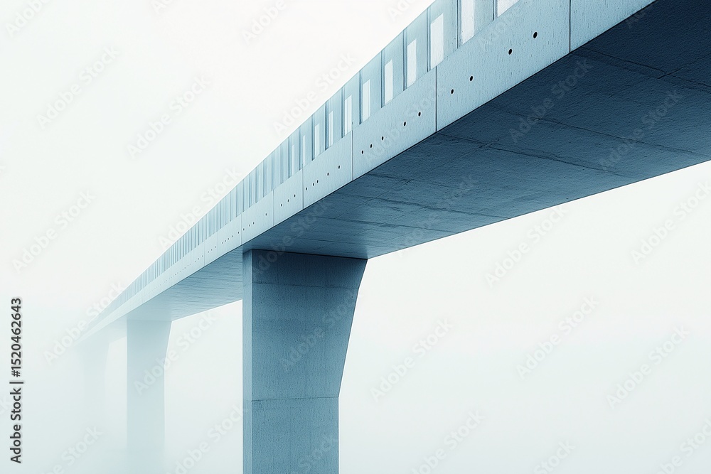 Obraz premium Monochrome Concrete Suspension Bridge in Fog - Minimalist Architecture & Geometric Design