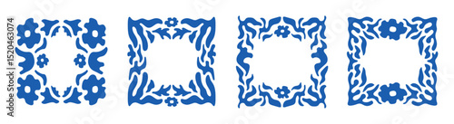 Vector floral frames in simple naive wavy groovy style