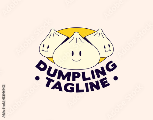 Cute dumpling mascot logo with smiling faces