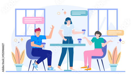 Three friends enjoying a coffee shop together, suitable for lifestyle blogs, social media posts, friendship themed content, and promotional materials.