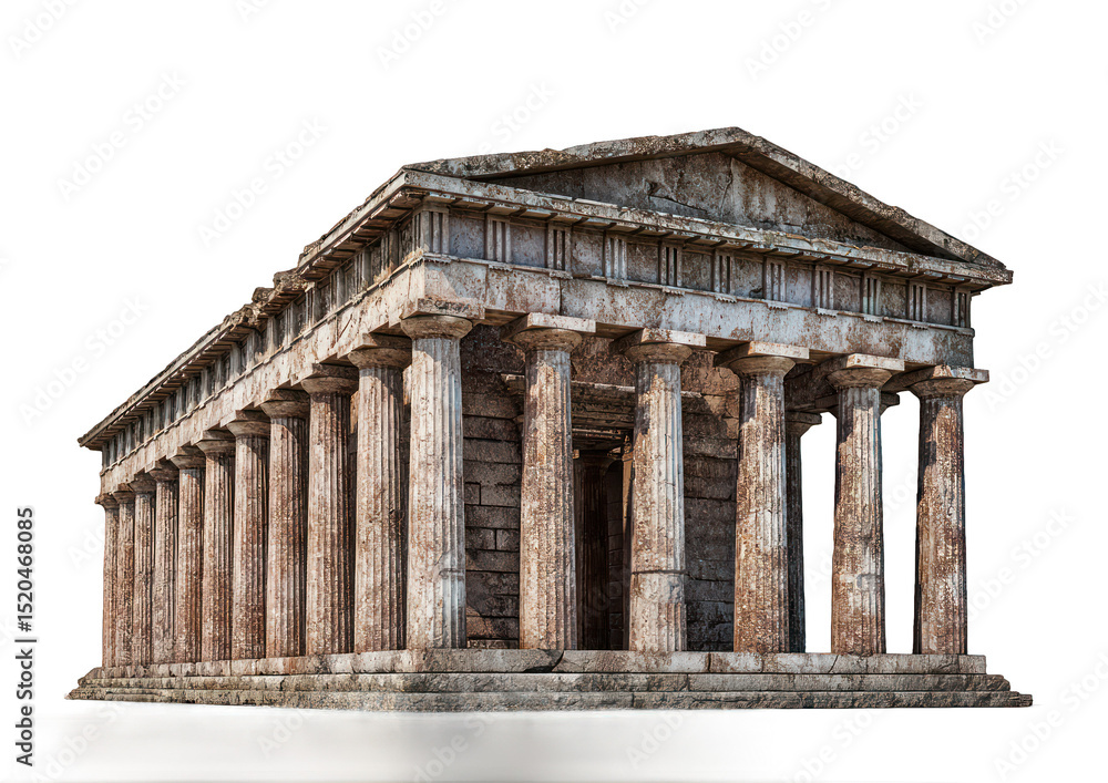 Fototapeta premium Ancient Greek Temple with Doric Columns and Isolated on Black Background