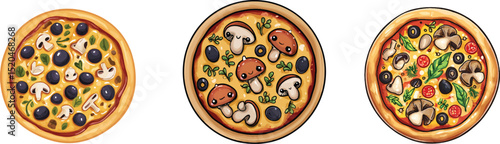 Delicious pizza illustration culinary art home kitchen vibrant colors top view fun concept for illustrator