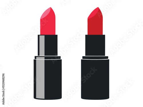 Two red lipsticks in black cases against a white background for beauty and cosmetic concepts.