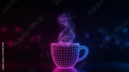 Neon Wireframe Coffee Cup