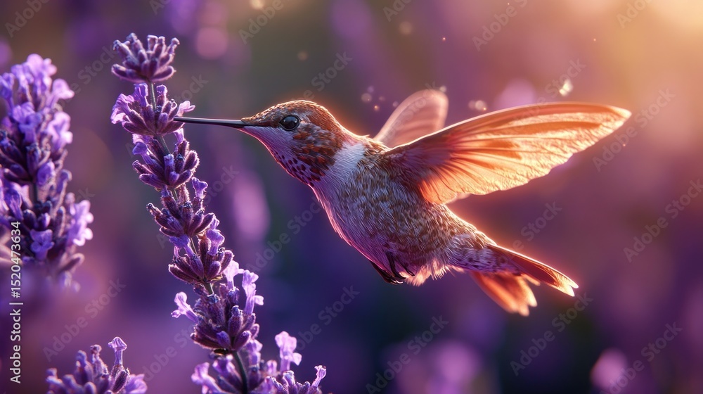 Fototapeta premium Hummingbird in lavender flowers