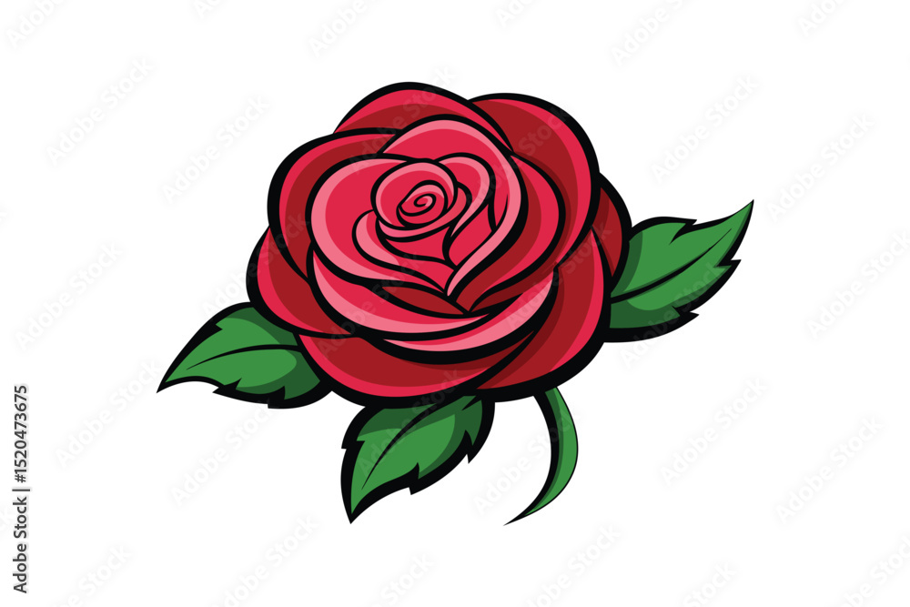 Single red rose vector illustration isolated on white background Single red rose vector illustration isolated on white background