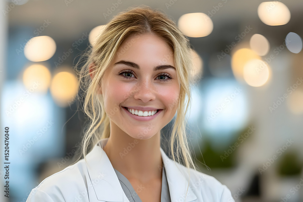 Smiling healthcare professional in modern clinic. Bright, friendly atmosphere emphasizes compassion and care. Smiling healthcare professional in modern clinic. Bright, friendly atmosphere emphasizes compassion and care.
