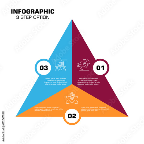 Vector triangle element for infographic. Template for cycling diagram, graph, presentation. Business concept with 3 options, parts, steps or processes.