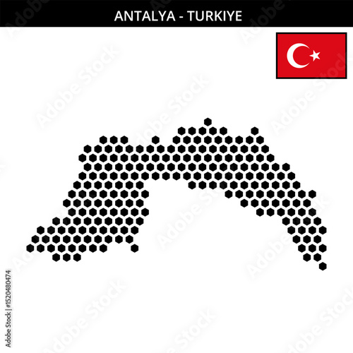Big hexagonal dotted map of antalya in Turkiye