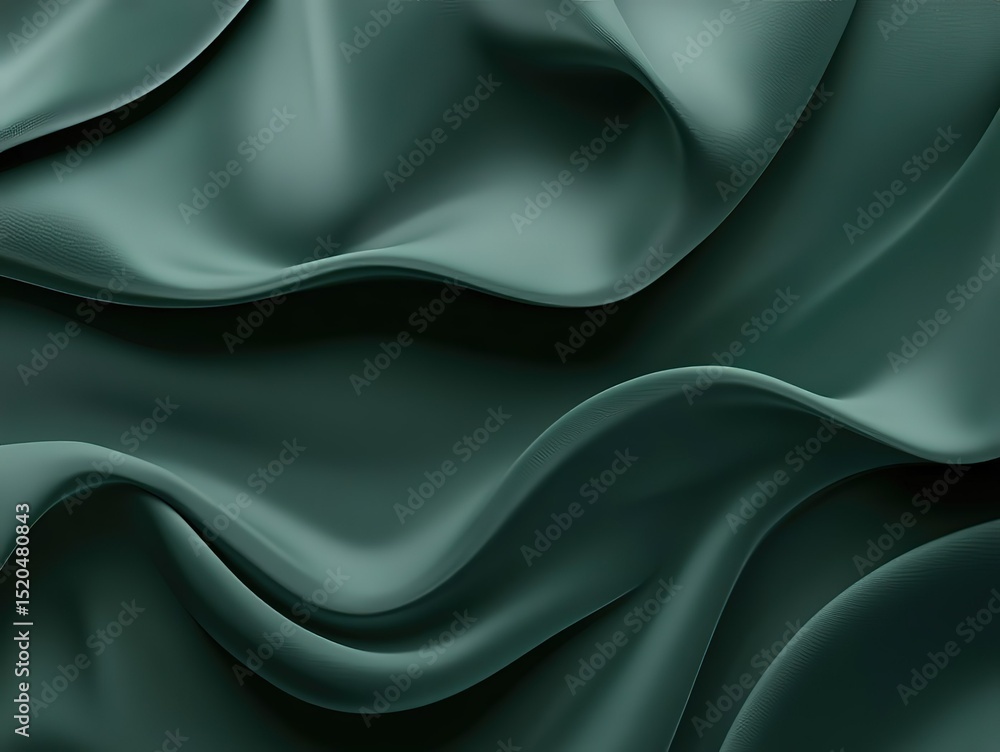 Fototapeta premium Abstract dark green silk satin fabric texture background, flat lay top view with copy space concept, 3D rendering for luxury design decoration, graphic art elements, or digital project surfaces.