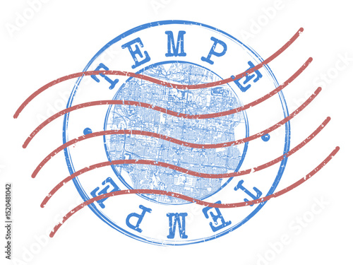Tempe, Arizona Stamp Map Postal. Silhouette Seal Roads and Streets. Passport Round Design. Vector Icon. Design Retro