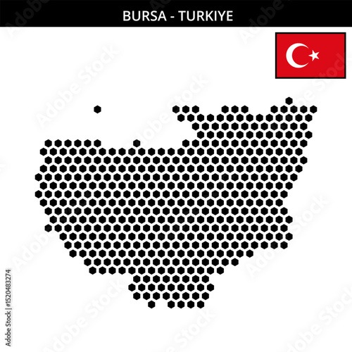 Big hexagonal dotted map of bursa in Turkiye