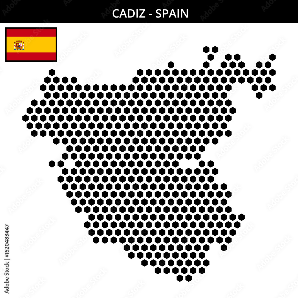 Fototapeta premium Big hexagonal dotted map of cadiz in Spain