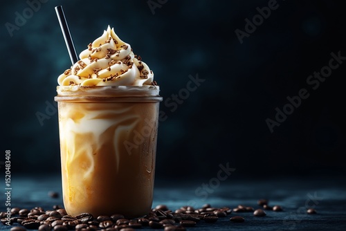 Iced Coffee Frappuccino. Refreshing Summer Drink with Creamy Caramel and Espresso