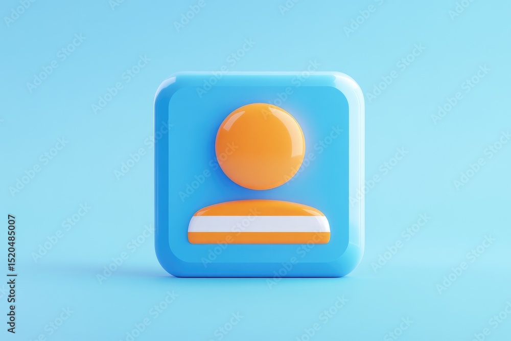 A light-blue square icon, featuring a glossy orange 3D person symbol, sits on a matching pastel background A light-blue square icon, featuring a glossy orange 3D person symbol, sits on a matching pastel background