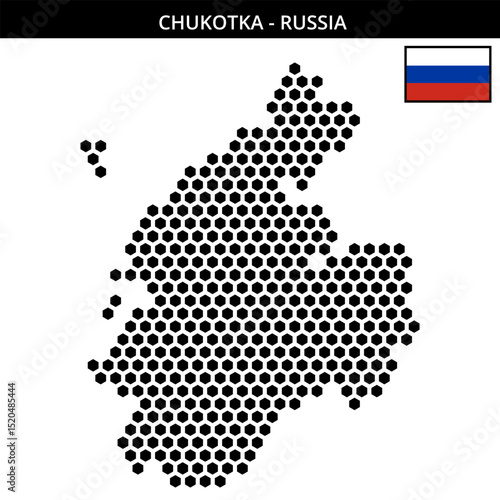 Big hexagonal dotted map of Chukotka in Russia