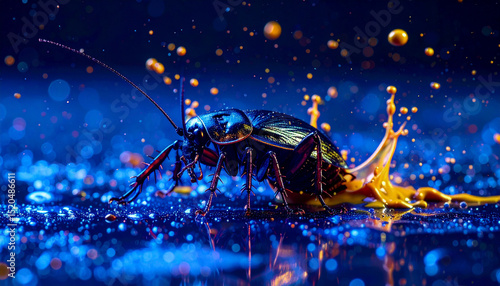 Macro Abstract Illustration of Giant Cockroach in a Messy Dirty Environment 312
