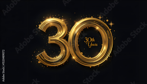 30th Anniversary luxury gold celebration with curved lines in Shapes number logo typography vector design twisted infinity concept. Thirty years anniversary gold number template for celebration event