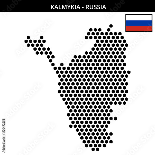 Big hexagonal dotted map of kalmykia in Russia