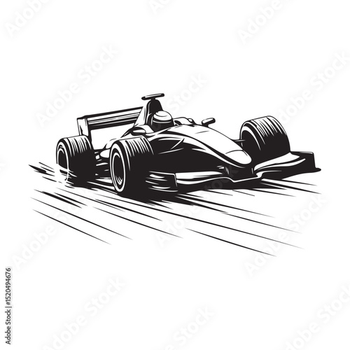 Formula race car on track with driver in action image vector Isolated on white background.
