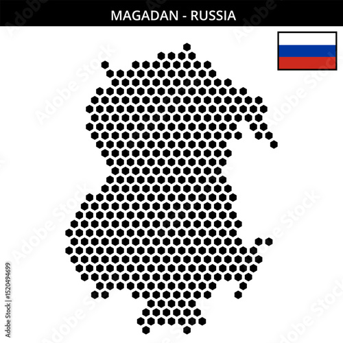 Big hexagonal dotted map of Magadan in Russia