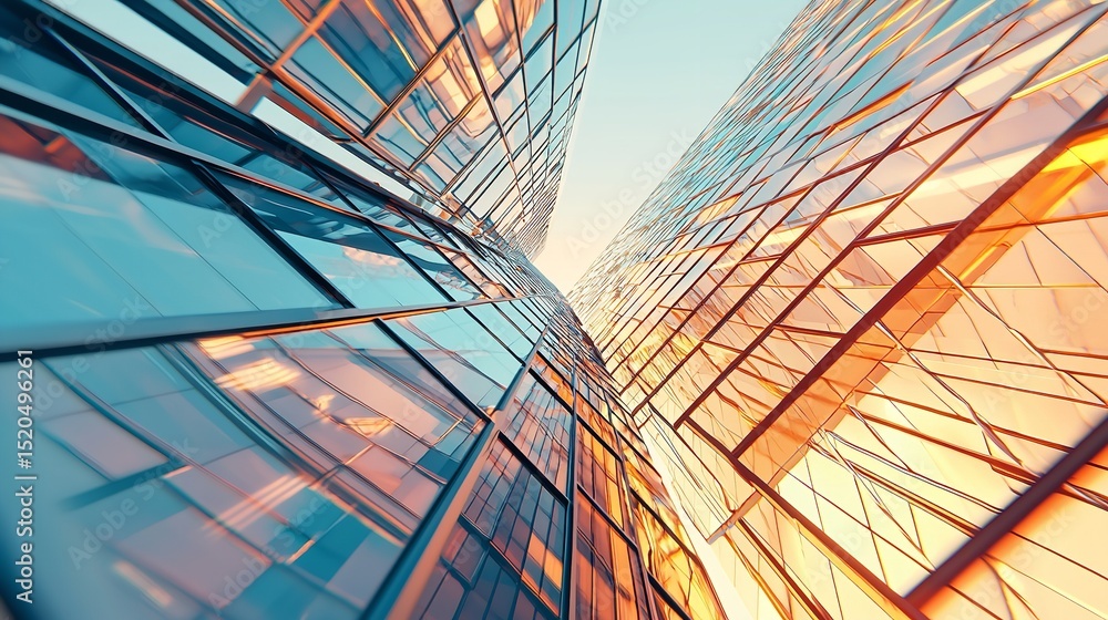 Fototapeta premium Low Angle View of Futuristic Architecture Skyscraper with Innovative Design